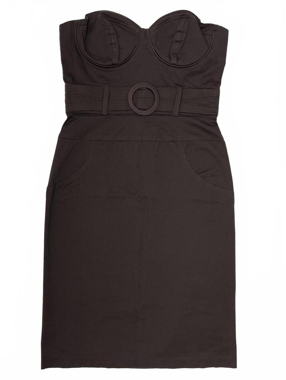 Arden B. Brown Sleeveless Belted Midi Dress USA Made Wired And Padded Sz M